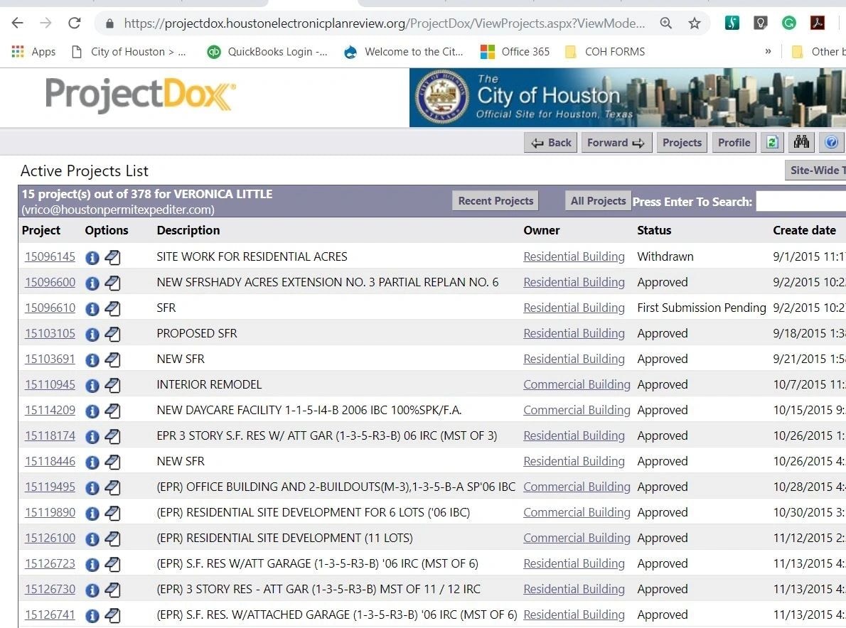ProjectDox Active Projects List – City of Houston